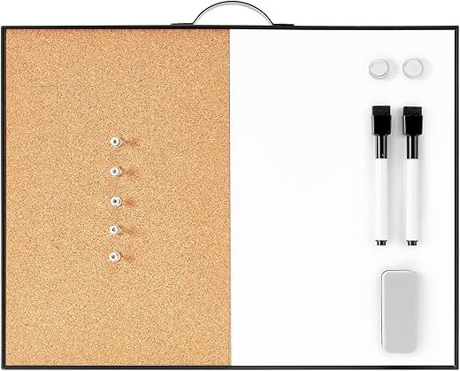 TSJ OFFICE Small Whiteboard Cork Board – 12″ X 16