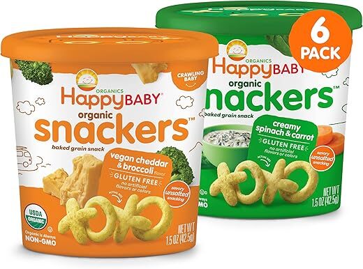 Happy Baby Snackers Baked Grain Snack, Veggie Variety, 1.5 Ounce, Pack of 6