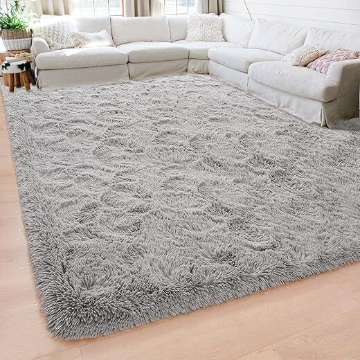 Beglad Soft Fluffy Shaggy Bedroom Rug, 4 ft x 5.3 ft, Grey