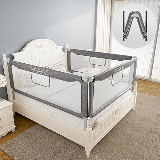 FAMILL Toddler Bed Rails, Foldable, 74.8″ (Grey)