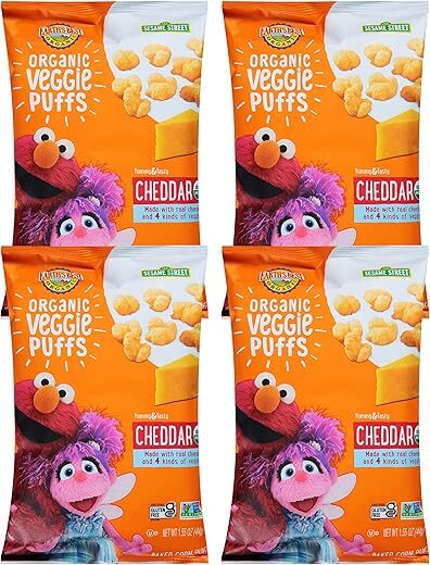 Earth’s Best Toddler Snacks, Organic Cheddar Veggie Puffs, 1.55 oz Bag (Pack of 4)