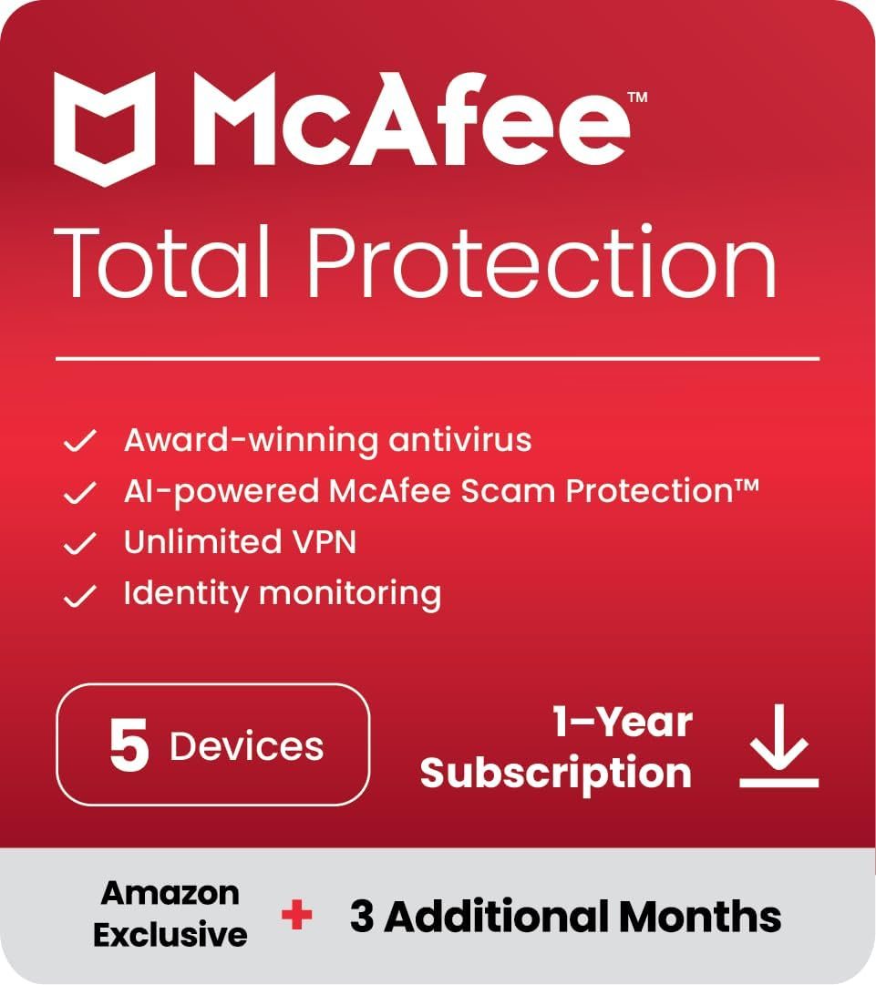 McAfee Total Protection 2024, 5 Devices, 15 Months