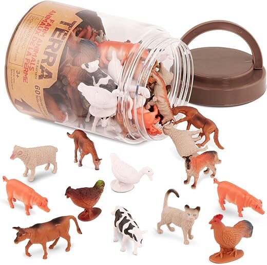 Terra by Battat Toy Farm Animals Tube – 60 Mini Figures