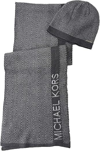 Michael Kors Women’s Metallic Zig Zag Scarf & Beanie Set