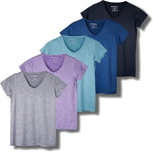 Real Essentials Women’s V-Neck Dry-Fit Activewear Tops