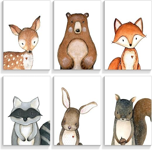 CHNLML Woodland Animals Nursery Canvas Wall Art