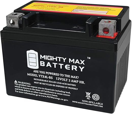 Mighty Max Battery YTX4L-BS 12 Volt 3 AH Motorcycle Battery