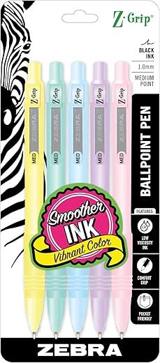 Zebra Pen Z-Grip Pastel Ballpoint Pen, 5-Pack