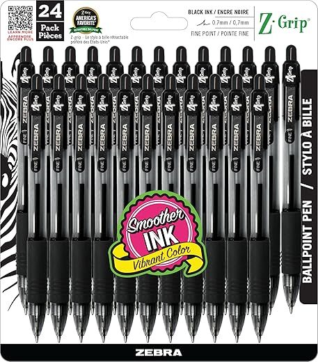 Zebra Pen Z-Grip Retractable Ballpoint Pen, 24-Pack (23124)